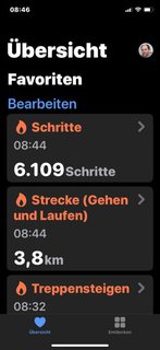 Übersicht des Schrittzählers: 6.109 Schritte und 3,8 km